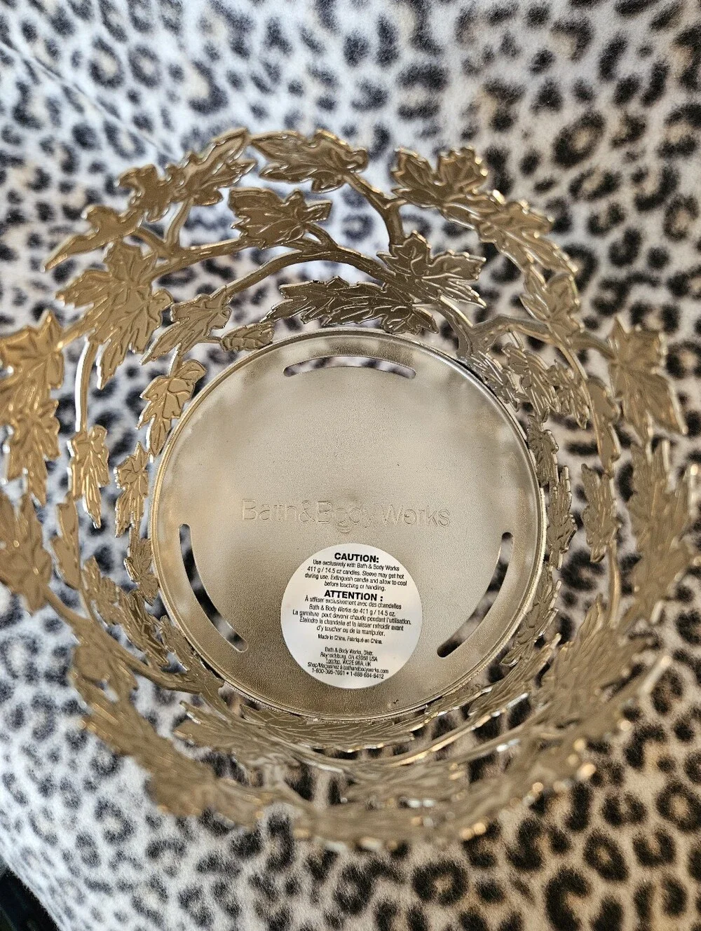 Bath & Body Works Gold Autumn Fall Maple Leaves 3-Wick Candle Pedestal Holder